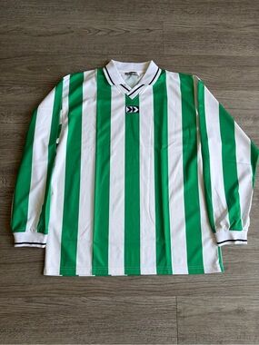 Hummel green and White Vertical Stripe Long Sleeve Soccer Jersey